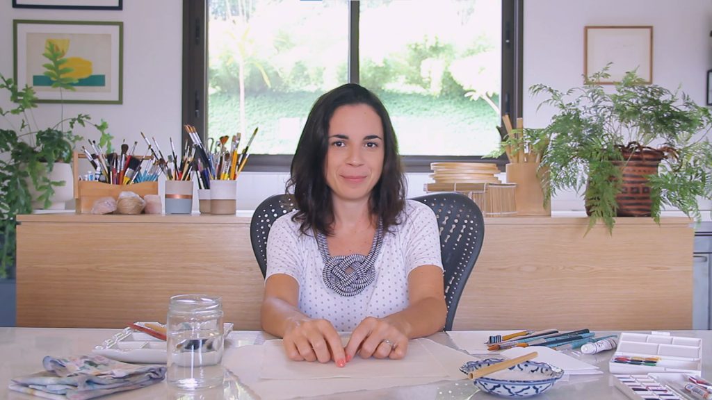 Capa do curso Aquarela em Algodão – Mariana Weigand