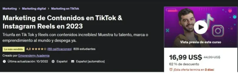 Capa do curso Marketing de Contenidos EN Tiktok e Instagram Reels