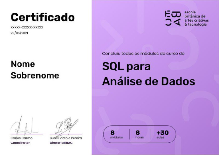 Capa do curso SQL para Análise de Dados – Ebac