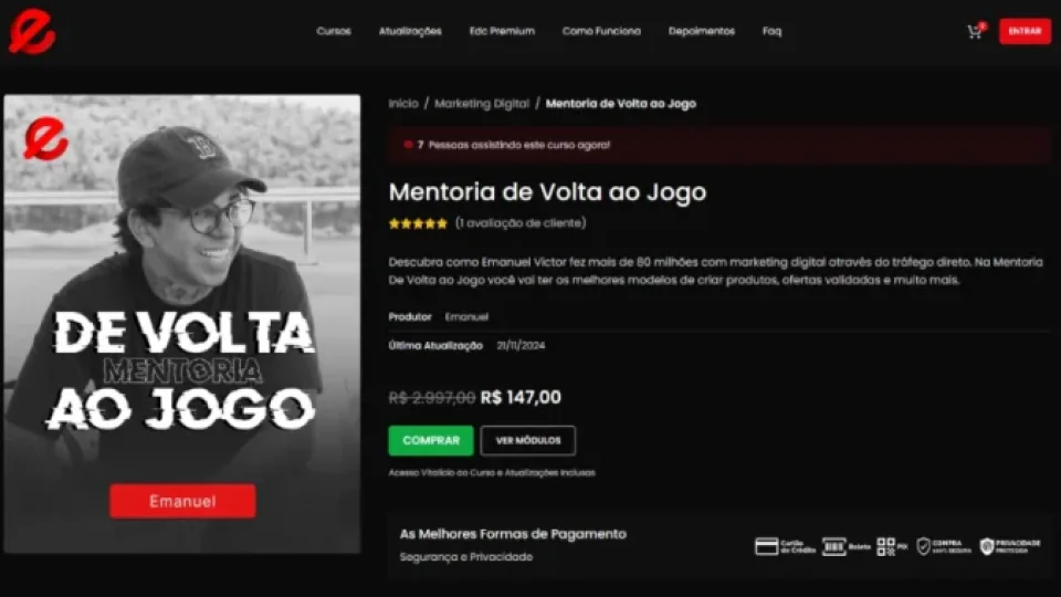 Capa do curso Mentoria de Volta ao Jogo – Emanuel Victor